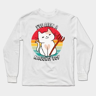 Cute White Cat is a naughty boy Long Sleeve T-Shirt